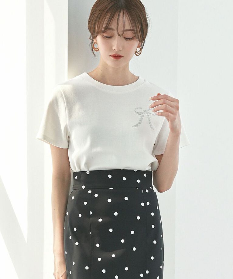 SNIDEL「【限定カラーあり】ORGANICSラインストーンTシャツ」|Tシャツ・カットソー|