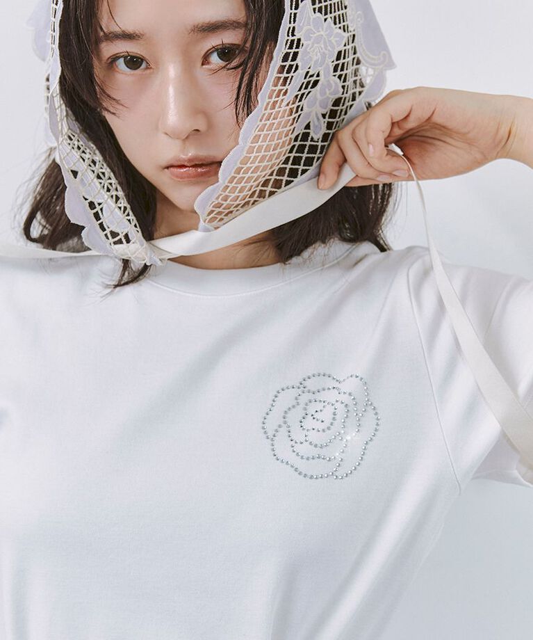 SNIDEL「【限定カラーあり】ORGANICSラインストーンTシャツ」|Tシャツ・カットソー|