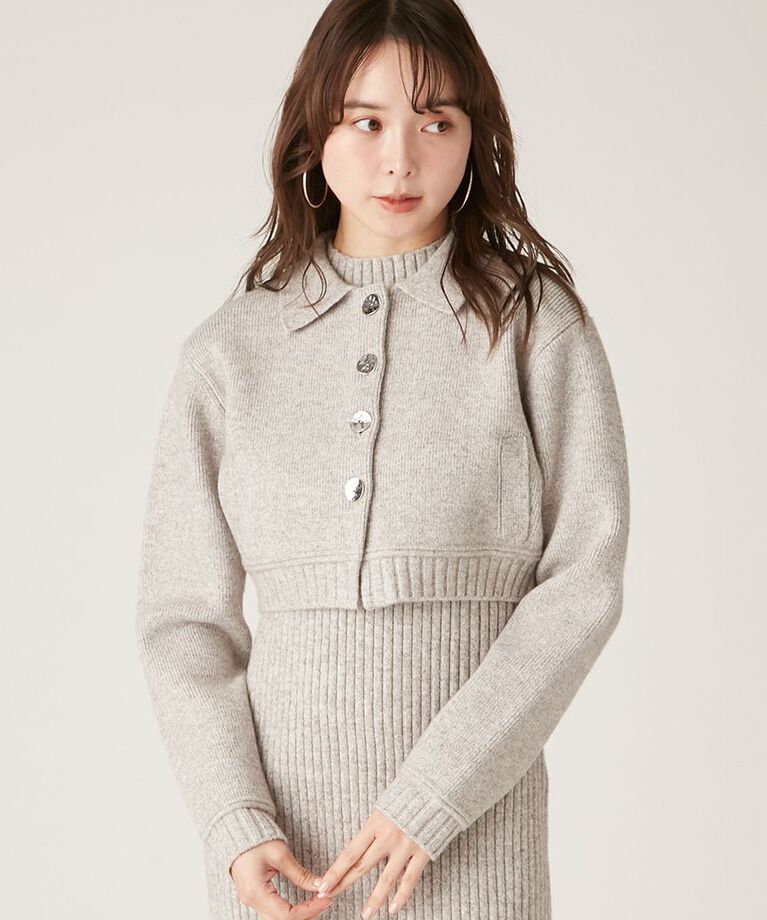 LILY BROWN「ショートニットジャケット」|テーラードジャケット|GRY