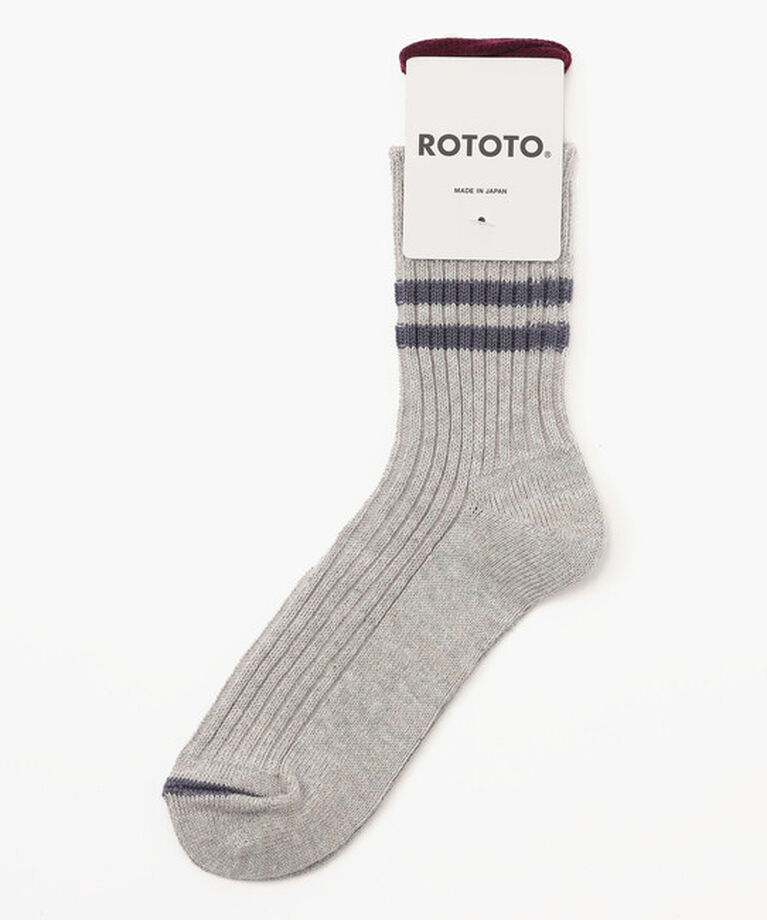 ROTOTO「【ロトト】ストライプソックス/グレー パープルヘイズ オーガニックコットン ポリアミド/靴下」|ソックス|グレー系その他