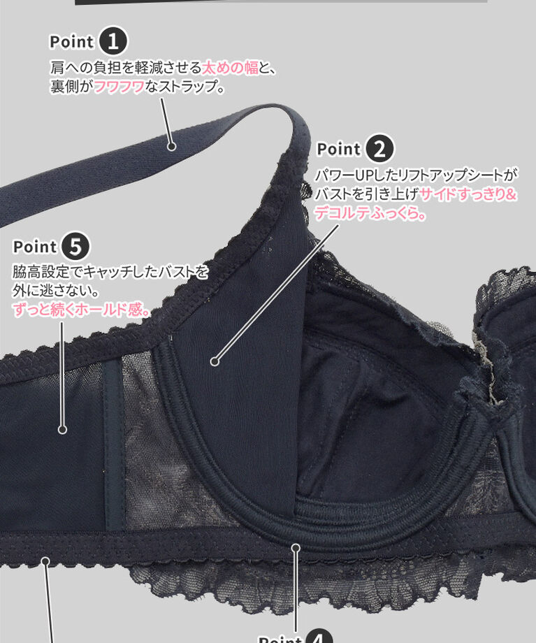 intesucre「アンテシュクレ intesucre 脇高ブラ Premium ブラジャー単品 B-D/65-75 IBT339」|インナー|