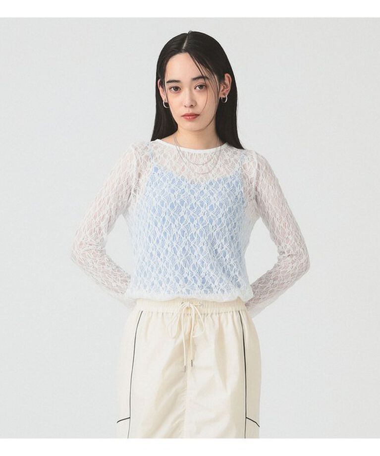 Ray BEAMS 「ストレッチレース クルーネック Tシャツ」|Tシャツ・カットソー|