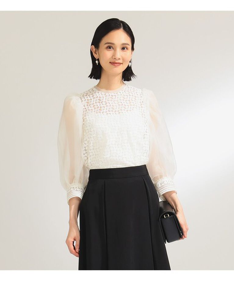 Demi-Luxe BEAMS 「エンブロイダリー パフスリーブ ブラウス」|シャツ・ブラウス|WHITE