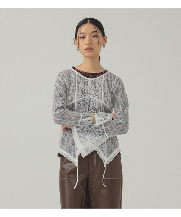 Ray BEAMS 「レース キリカエ ベルスリーブ ブラウス」|シャツ・ブラウス|WHITE