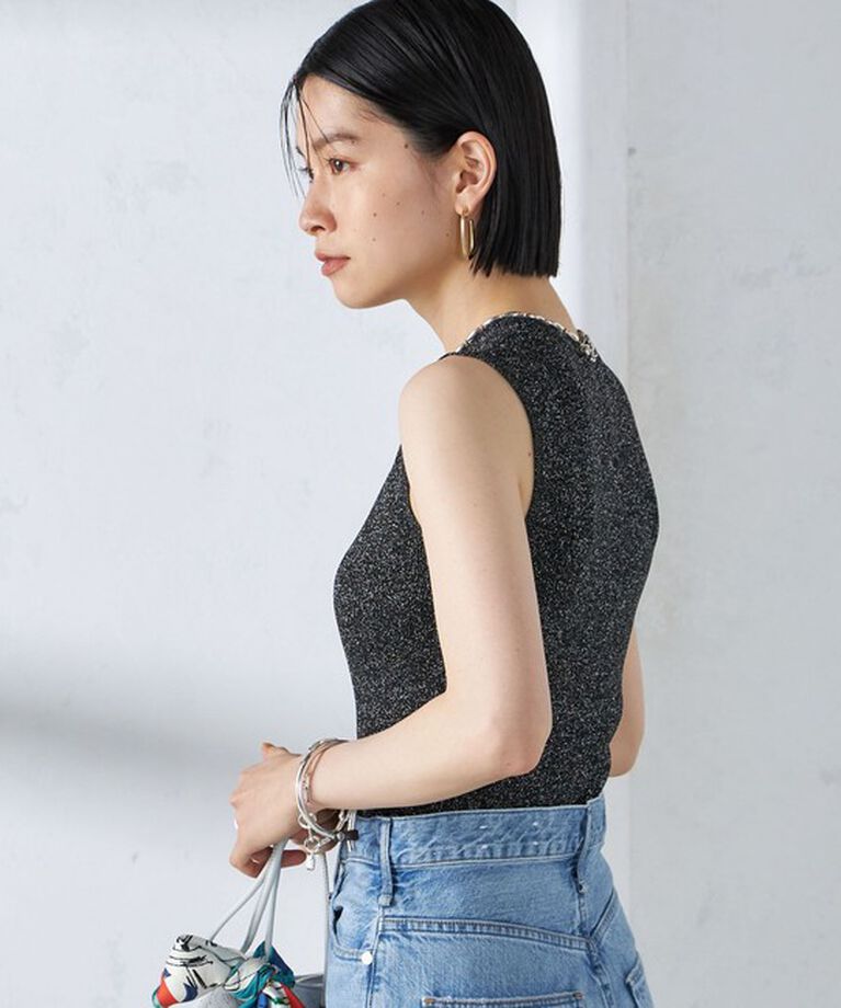 SHIPS for women「〈手洗い可能〉ラメ ノースリーブ ニット」|ニット・セーター|