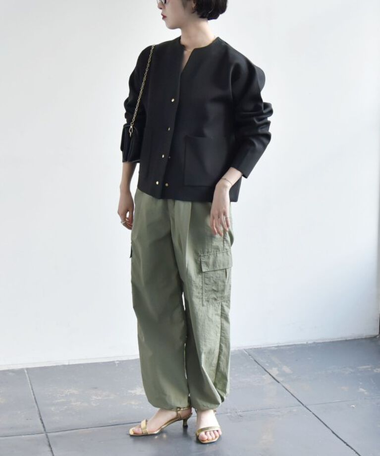 quaranciel「《一部追加予約》quaranciel:〈手洗い可能〉ノーカラー ポケット ニット ジャケット」|ノーカラージャケット|