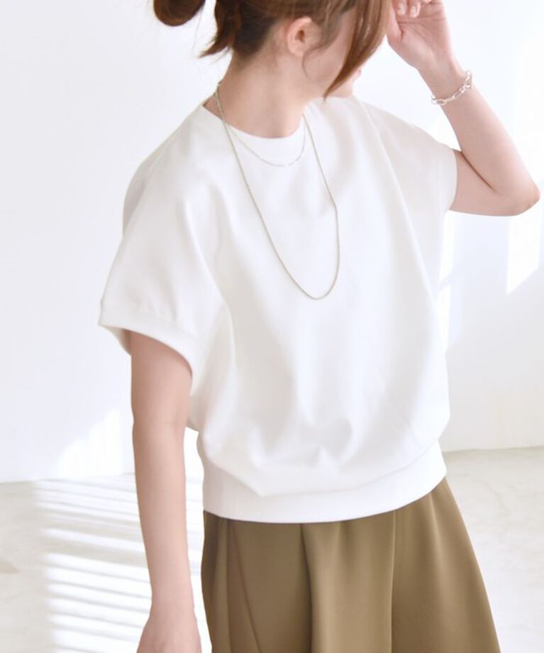 quaranciel「quaranciel:〈洗濯機可能〉ライト ポンチ コンパクト フレンチスリーブ TEE」|Tシャツ・カットソー|