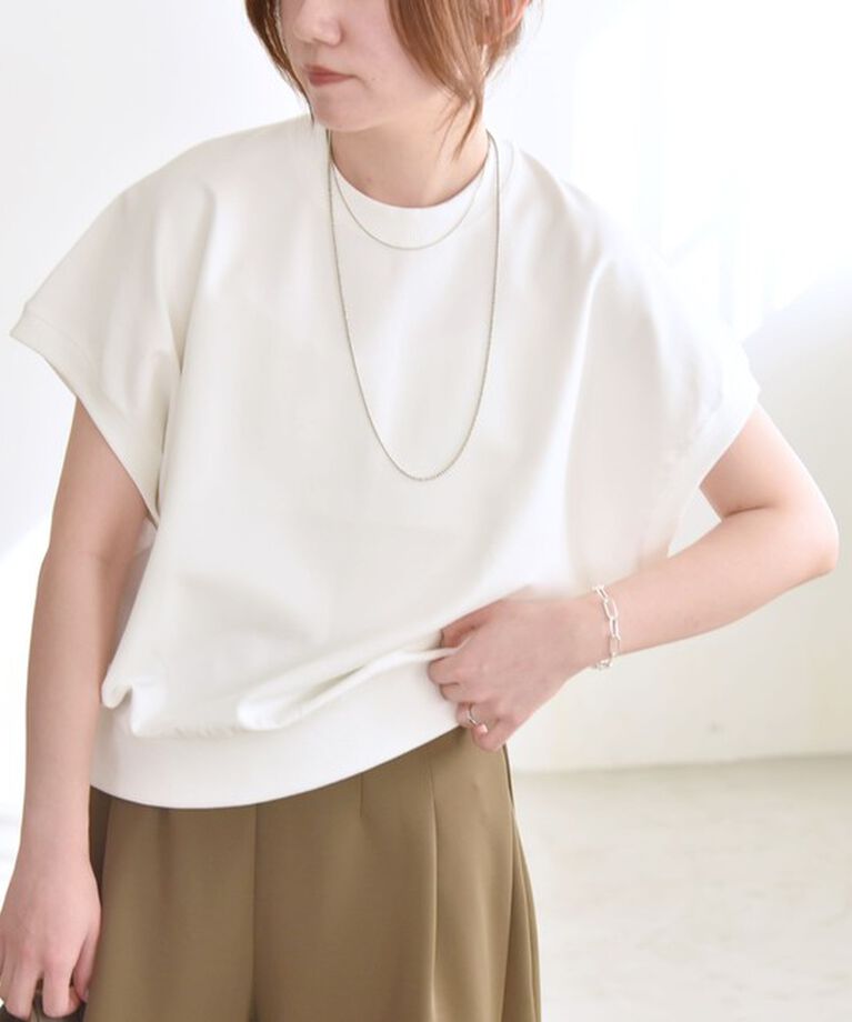 quaranciel「quaranciel:〈洗濯機可能〉ライト ポンチ コンパクト フレンチスリーブ TEE」|Tシャツ・カットソー|