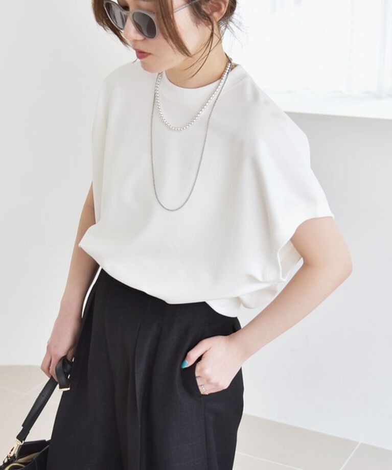 quaranciel「quaranciel:〈洗濯機可能〉ライト ポンチ コンパクト フレンチスリーブ TEE」|Tシャツ・カットソー|