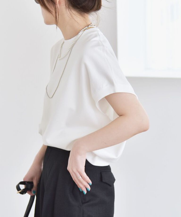 quaranciel「quaranciel:〈洗濯機可能〉ライト ポンチ コンパクト フレンチスリーブ TEE」|Tシャツ・カットソー|