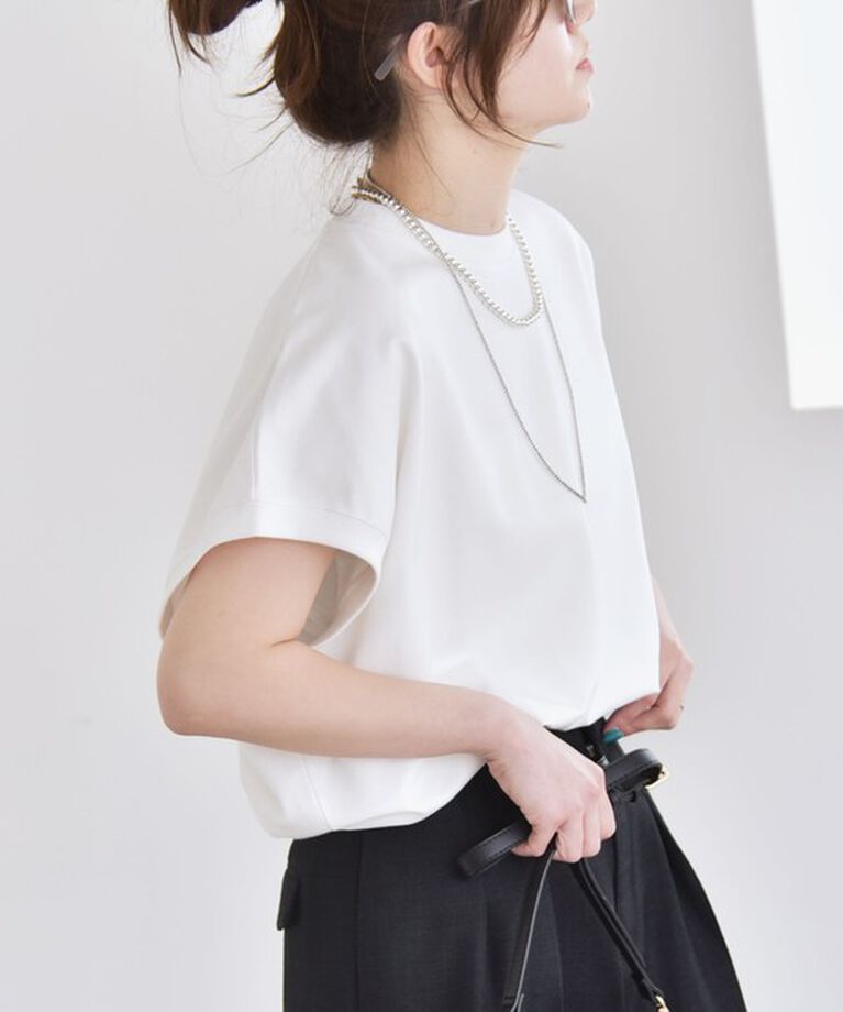 quaranciel「quaranciel:〈洗濯機可能〉ライト ポンチ コンパクト フレンチスリーブ TEE」|Tシャツ・カットソー|