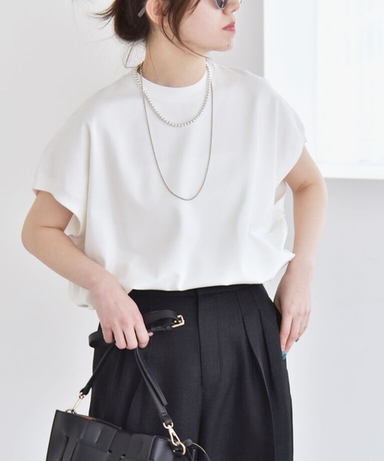quaranciel「quaranciel:〈洗濯機可能〉ライト ポンチ コンパクト フレンチスリーブ TEE」|Tシャツ・カットソー|