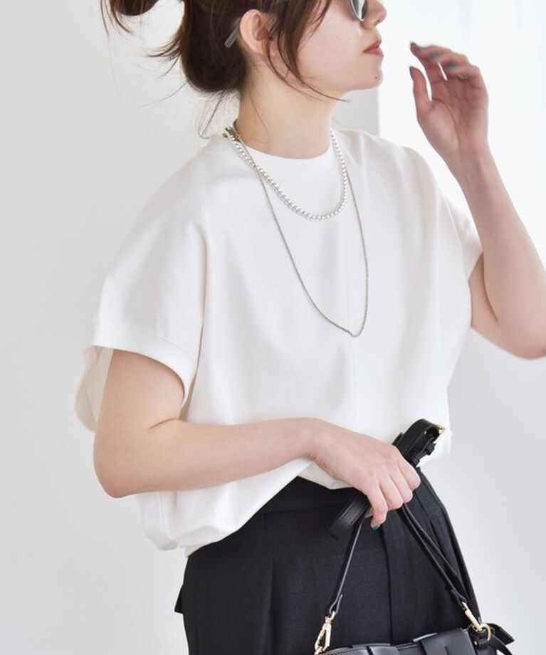 quaranciel「quaranciel:〈洗濯機可能〉ライト ポンチ コンパクト フレンチスリーブ TEE」|Tシャツ・カットソー|