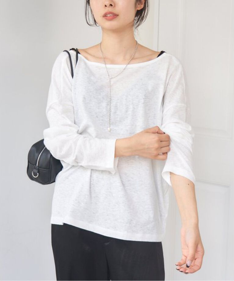 IENA「《予約》ONIT/オニット ROUGH COTTON BACK OPEN ボートネックロンT」|Tシャツ・カットソー|
