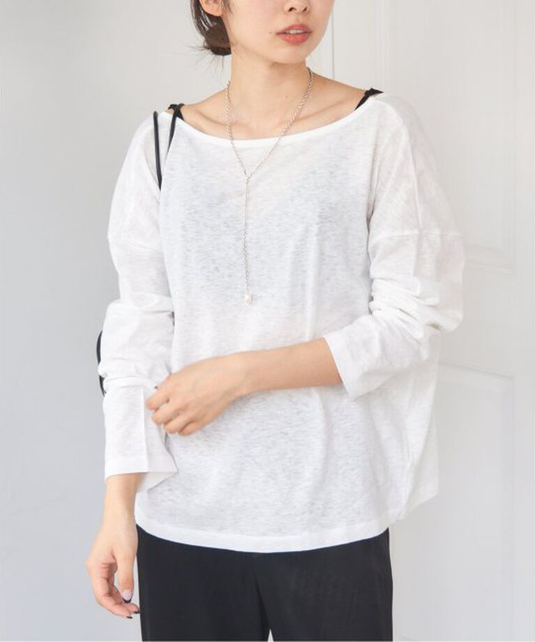 IENA「《予約》ONIT/オニット ROUGH COTTON BACK OPEN ボートネックロンT」|Tシャツ・カットソー|