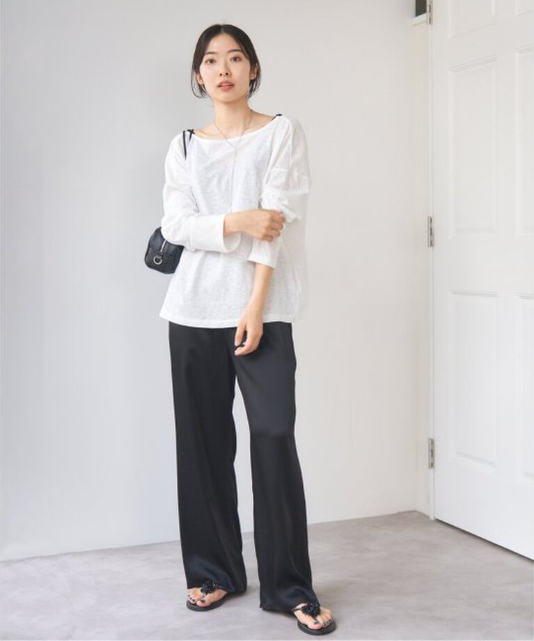 IENA「《予約》ONIT/オニット ROUGH COTTON BACK OPEN ボートネックロンT」|Tシャツ・カットソー|