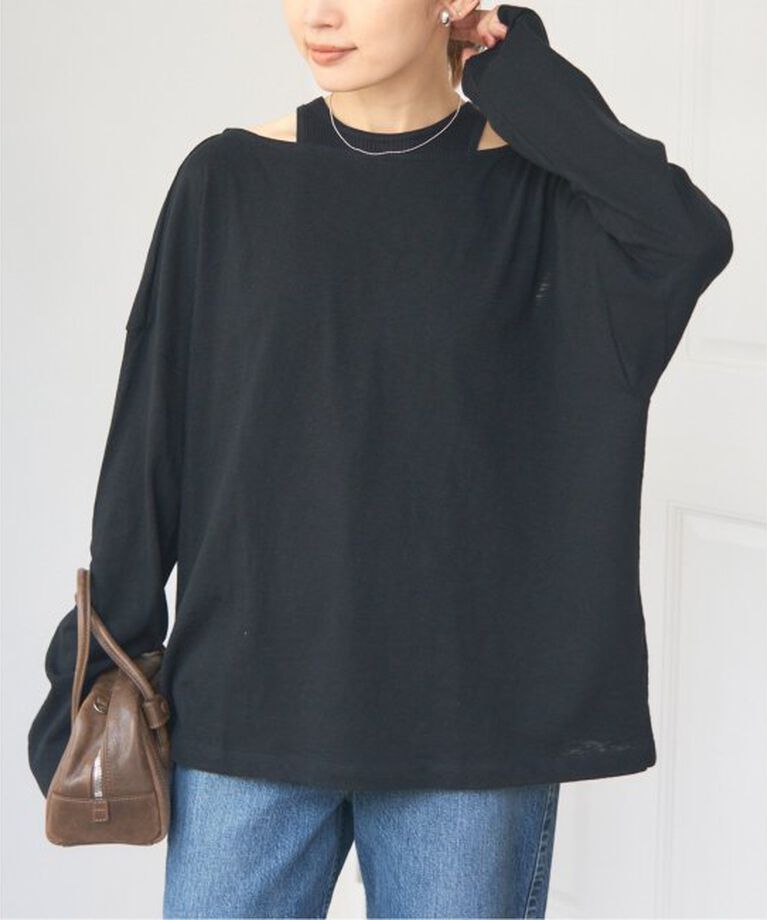 IENA「《予約》ONIT/オニット ROUGH COTTON BACK OPEN ボートネックロンT」|Tシャツ・カットソー|