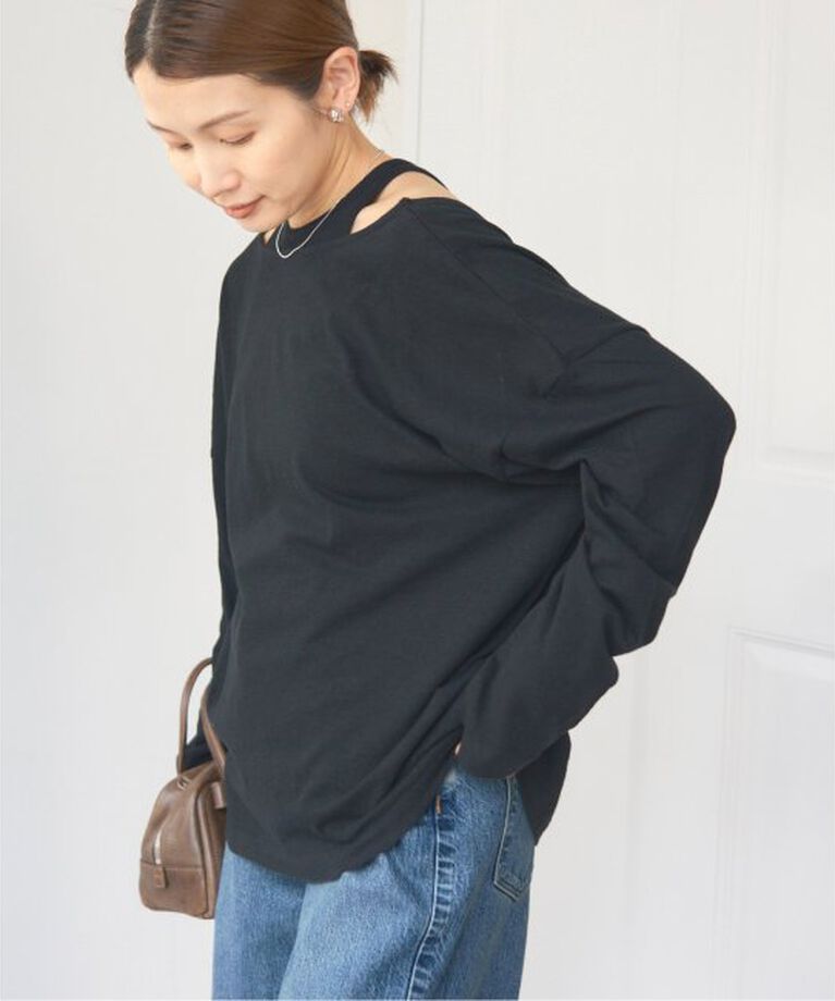IENA「《予約》ONIT/オニット ROUGH COTTON BACK OPEN ボートネックロンT」|Tシャツ・カットソー|