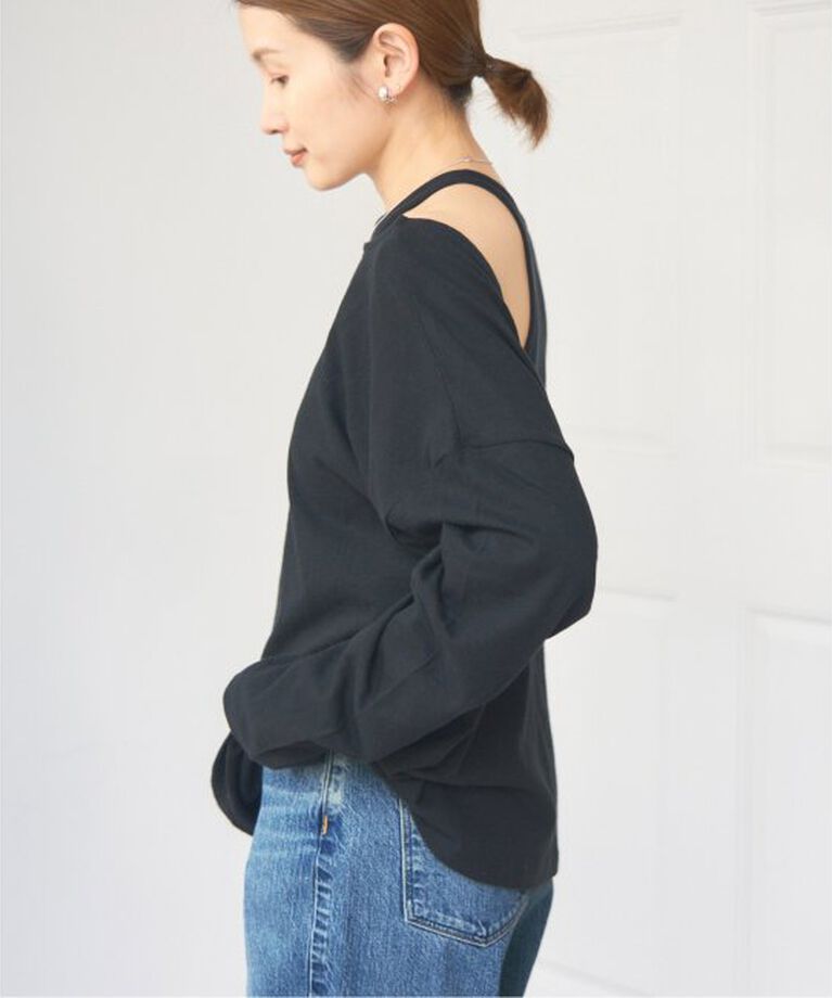 IENA「《予約》ONIT/オニット ROUGH COTTON BACK OPEN ボートネックロンT」|Tシャツ・カットソー|
