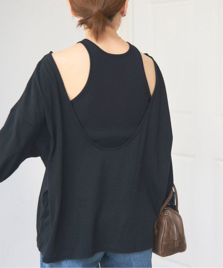 IENA「《予約》ONIT/オニット ROUGH COTTON BACK OPEN ボートネックロンT」|Tシャツ・カットソー|