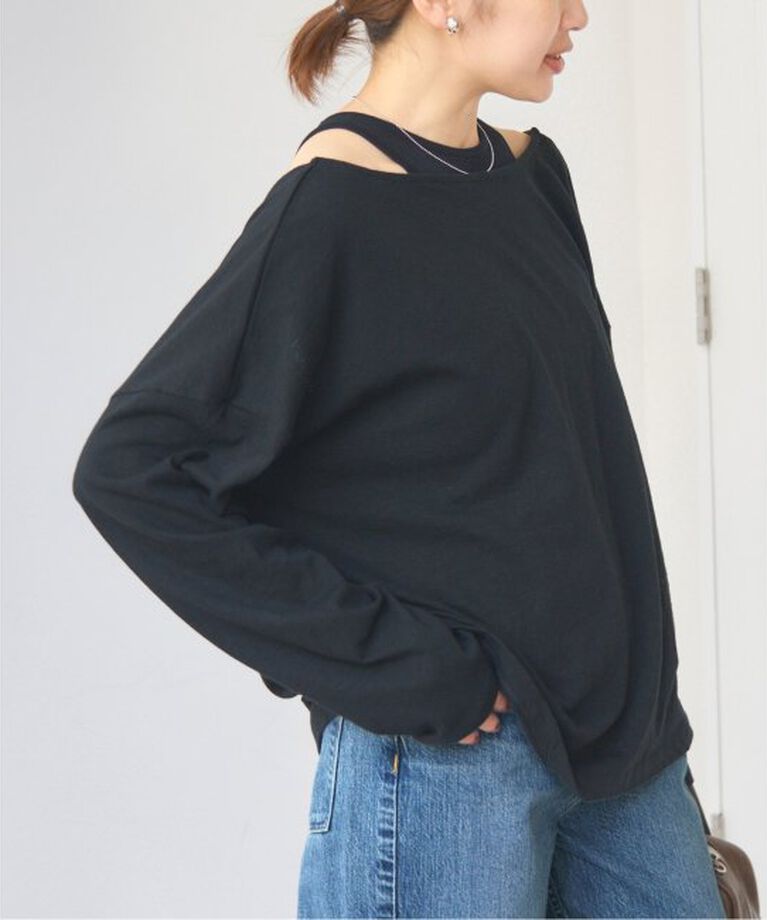IENA「《予約》ONIT/オニット ROUGH COTTON BACK OPEN ボートネックロンT」|Tシャツ・カットソー|