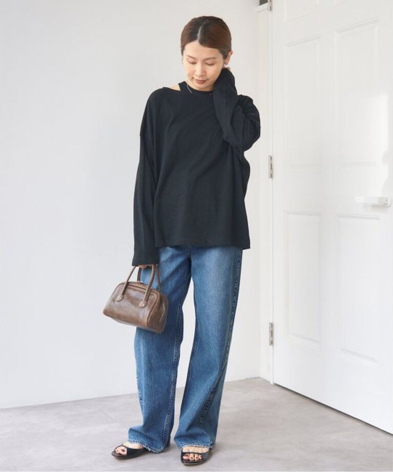 IENA「《予約》ONIT/オニット ROUGH COTTON BACK OPEN ボートネックロンT」|Tシャツ・カットソー|