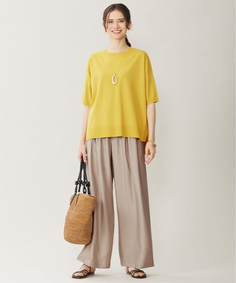 自由区「【SHIHOさん着用・WEB限定カラーあり・接触冷感・UVカット】クレープストレッチプルオーバー ニット」|ニット・セーター|
