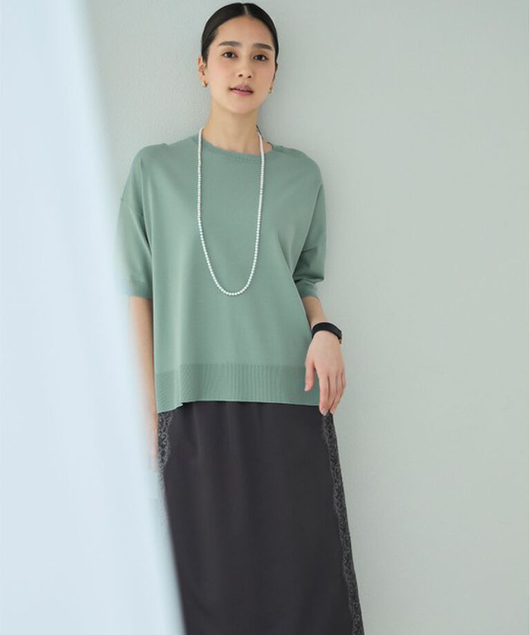 自由区「【SHIHOさん着用・WEB限定カラーあり・接触冷感・UVカット】クレープストレッチプルオーバー ニット」|ニット・セーター|