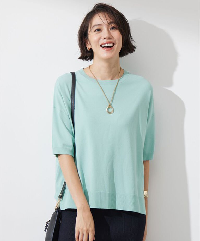 自由区「【SHIHOさん着用・WEB限定カラーあり・接触冷感・UVカット】クレープストレッチプルオーバー ニット」|ニット・セーター|アクア