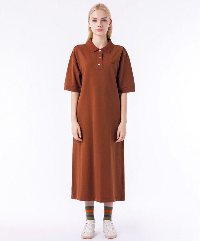 LACOSTE「ルーズフィット5分袖ポロドレス / ポロワンピース マキシ丈 ロング丈」|ワンピース|ブラウン