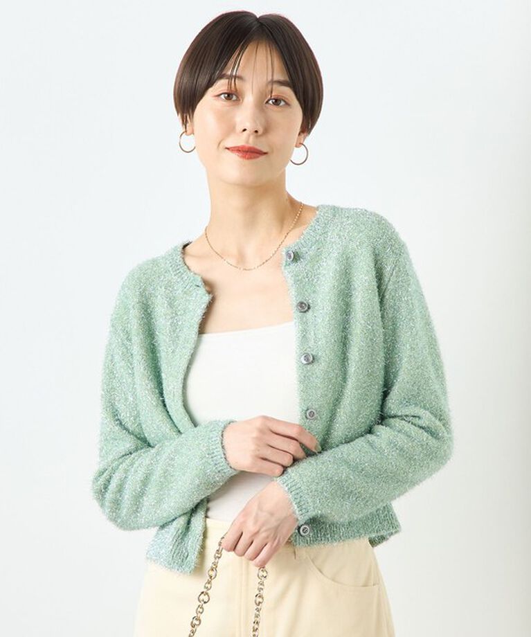 NOLLEY'S sophi「カシミヤ混キラキラフェザークルーネックカーディガン」|カーディガン|