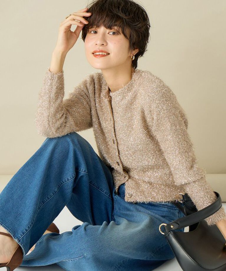 NOLLEY'S sophi「カシミヤ混キラキラフェザークルーネックカーディガン」|カーディガン|