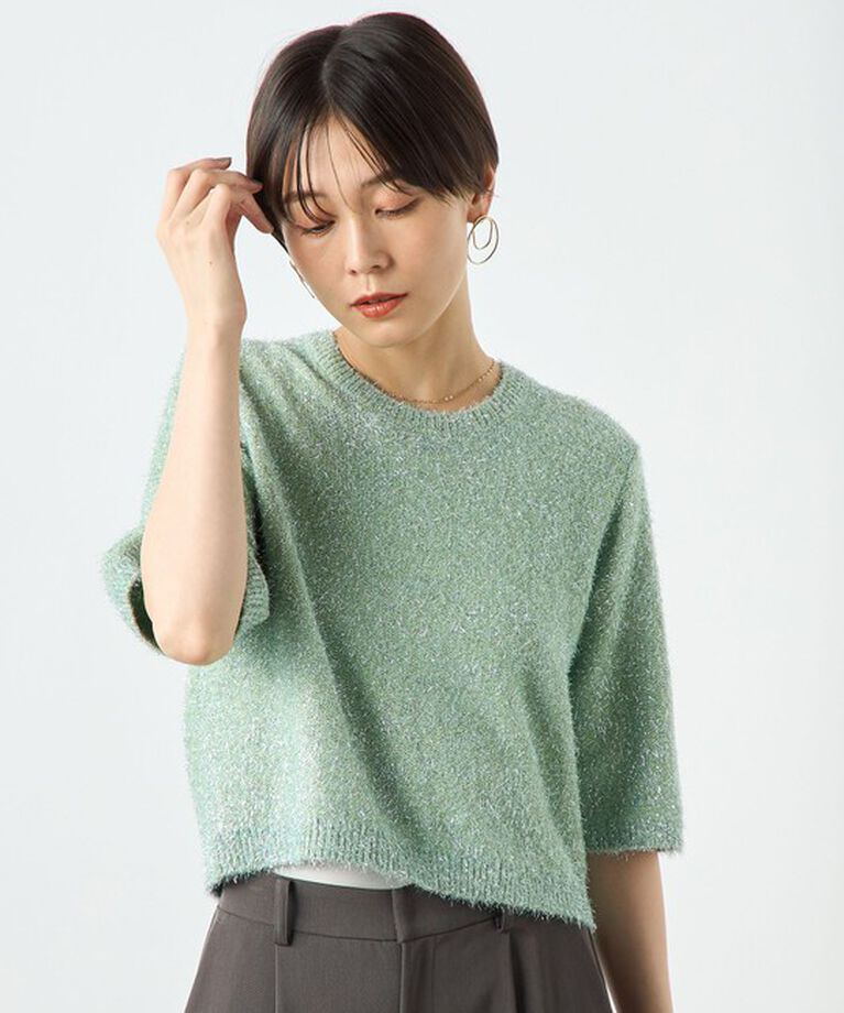NOLLEY'S sophi「カシミヤ混キラキラフェザー5分袖プルオーバーニット」|ニット・セーター|