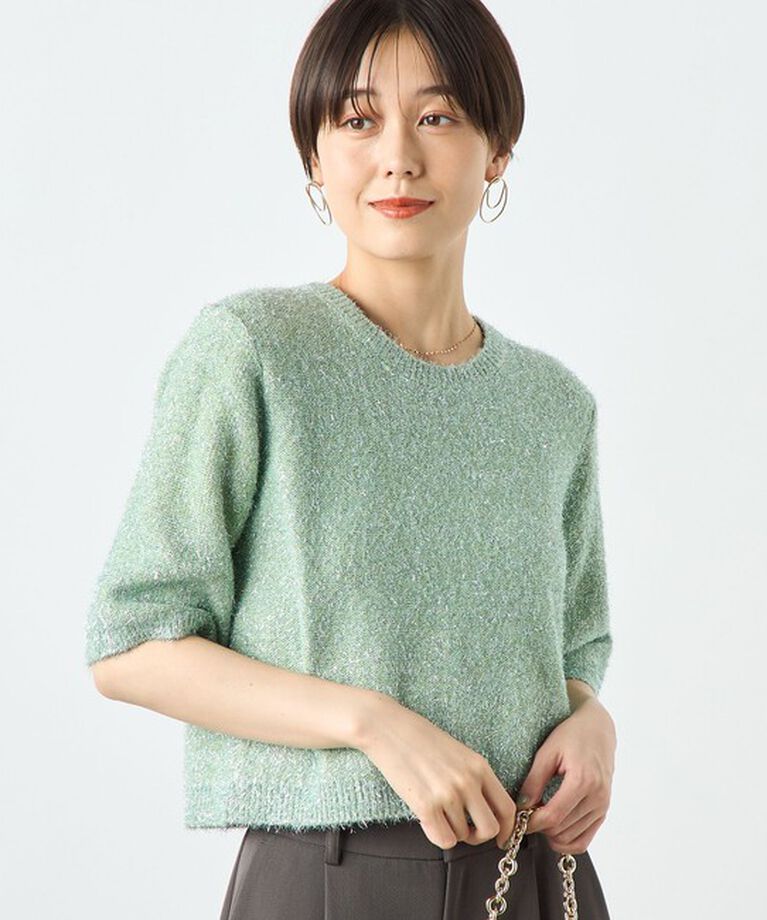NOLLEY'S sophi「カシミヤ混キラキラフェザー5分袖プルオーバーニット」|ニット・セーター|