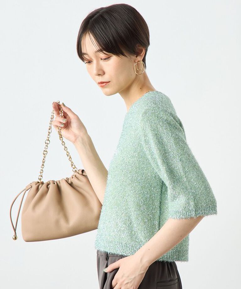 NOLLEY'S sophi「カシミヤ混キラキラフェザー5分袖プルオーバーニット」|ニット・セーター|