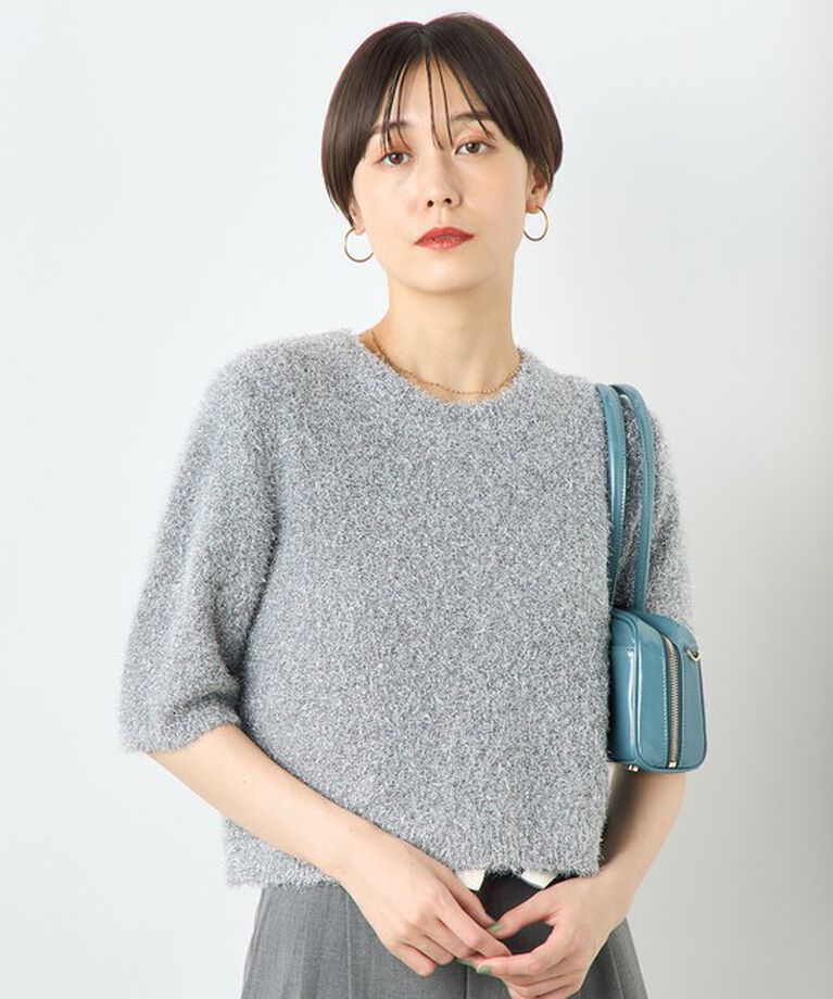 NOLLEY'S sophi「カシミヤ混キラキラフェザー5分袖プルオーバーニット」|ニット・セーター|