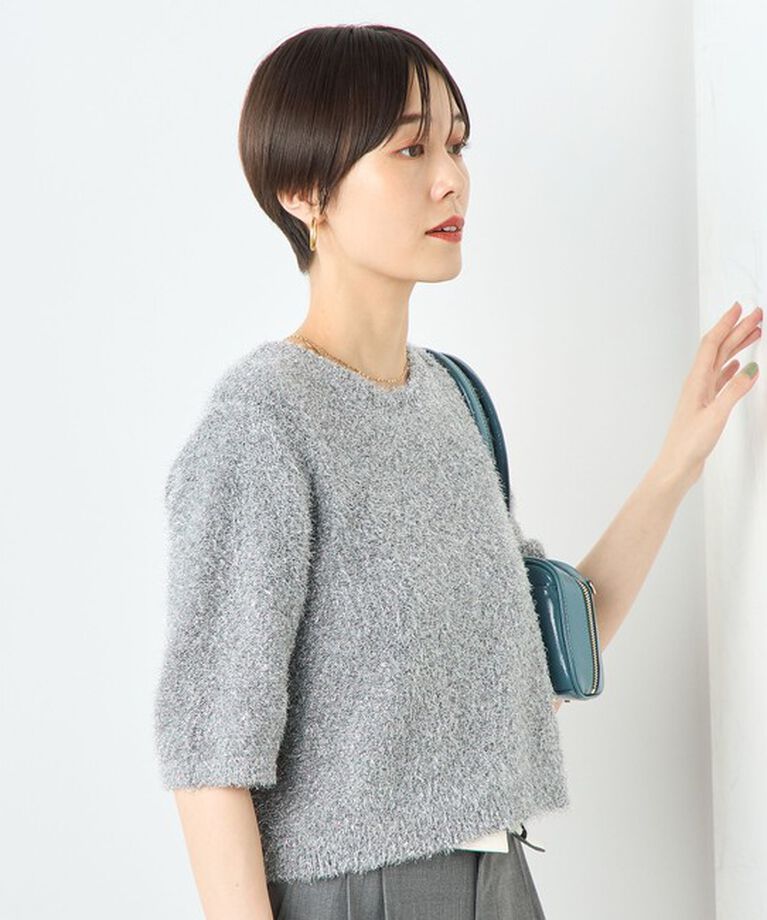 NOLLEY'S sophi「カシミヤ混キラキラフェザー5分袖プルオーバーニット」|ニット・セーター|