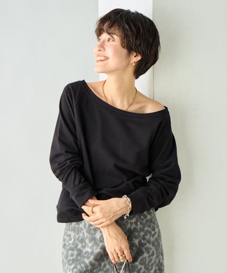 Rie Miller「ワイドネックミニ裏毛プルオーバーカットソー」|Tシャツ・カットソー|