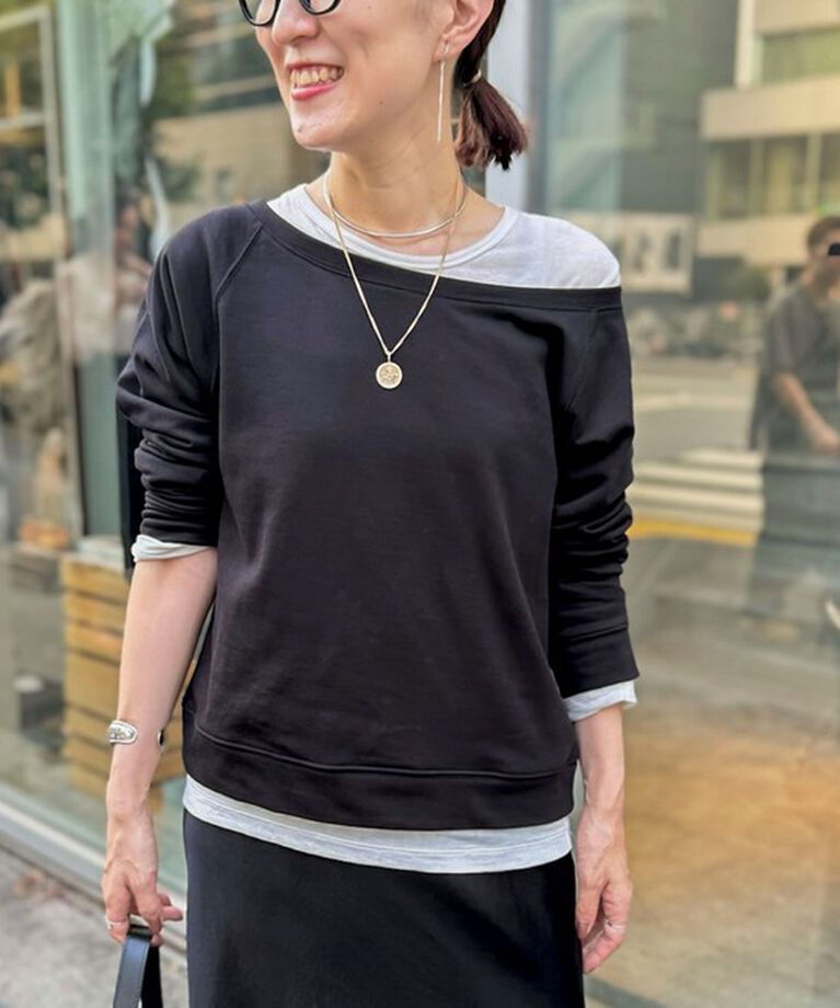 Rie Miller「ワイドネックミニ裏毛プルオーバーカットソー」|Tシャツ・カットソー|