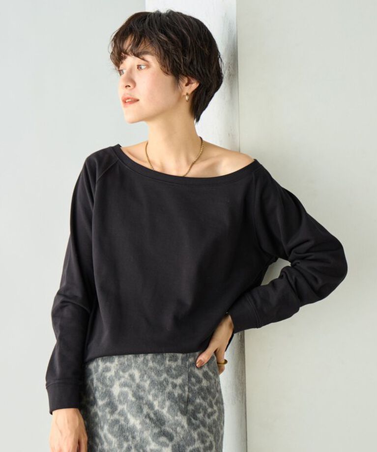 Rie Miller「ワイドネックミニ裏毛プルオーバーカットソー」|Tシャツ・カットソー|
