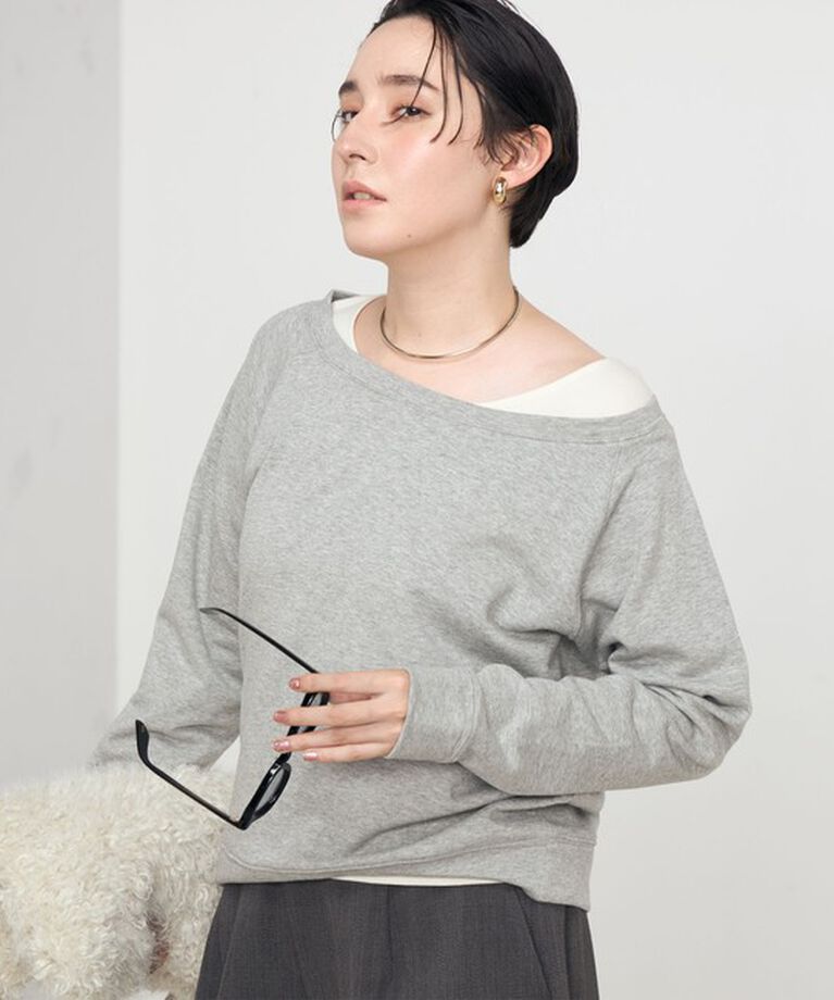 Rie Miller「ワイドネックミニ裏毛プルオーバーカットソー」|Tシャツ・カットソー|