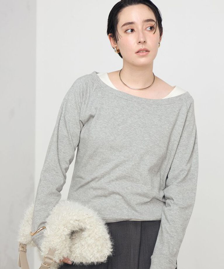 Rie Miller「ワイドネックミニ裏毛プルオーバーカットソー」|Tシャツ・カットソー|