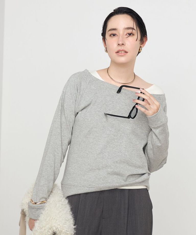 Rie Miller「ワイドネックミニ裏毛プルオーバーカットソー」|Tシャツ・カットソー|