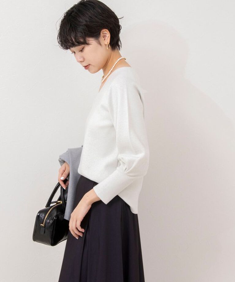 NOLLEY'S sophi「《手洗い可能》ラメ総針パワショルVネックプルオーバーニット」|ニット・セーター|