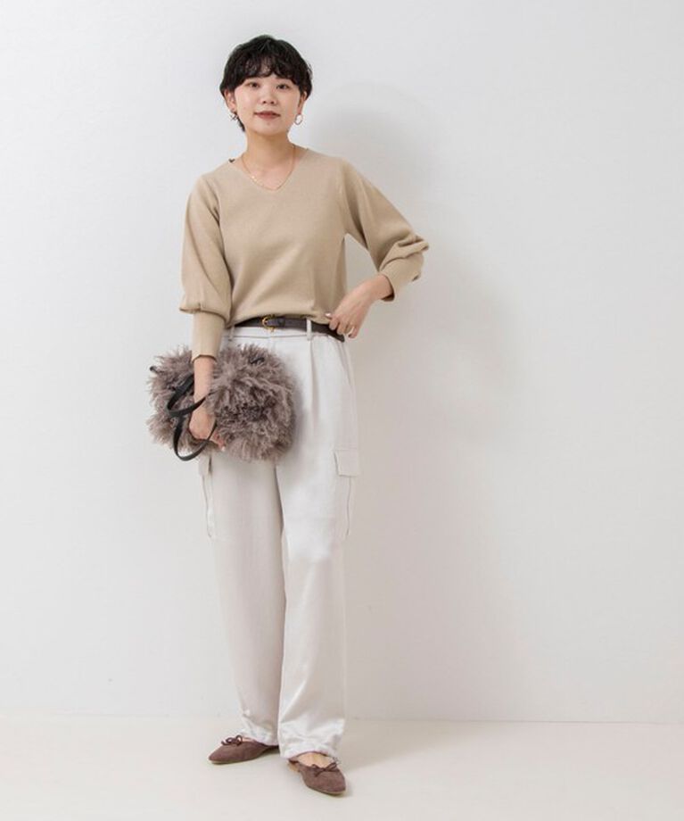 NOLLEY'S sophi「《手洗い可能》ラメ総針パワショルVネックプルオーバーニット」|ニット・セーター|