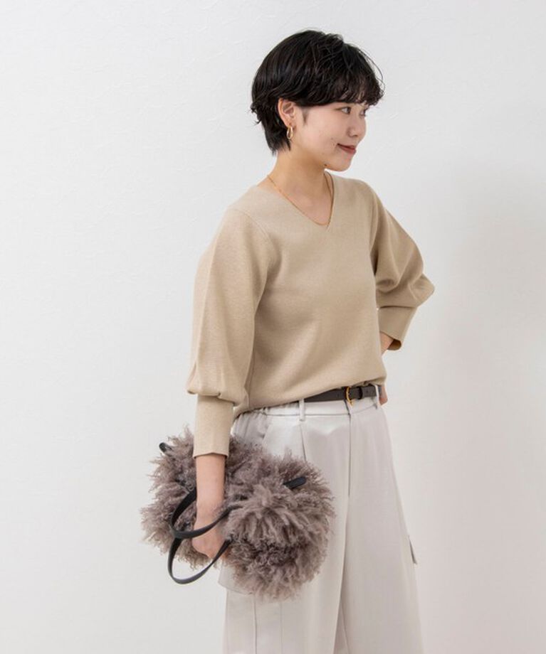 NOLLEY'S sophi「《手洗い可能》ラメ総針パワショルVネックプルオーバーニット」|ニット・セーター|