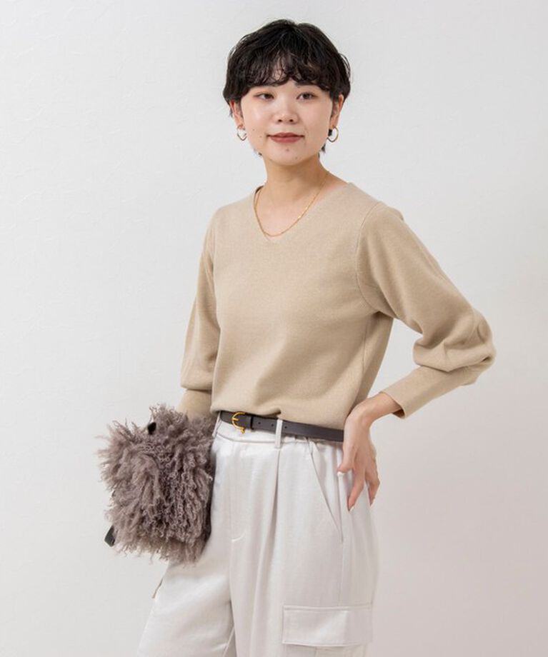 NOLLEY'S sophi「《手洗い可能》ラメ総針パワショルVネックプルオーバーニット」|ニット・セーター|