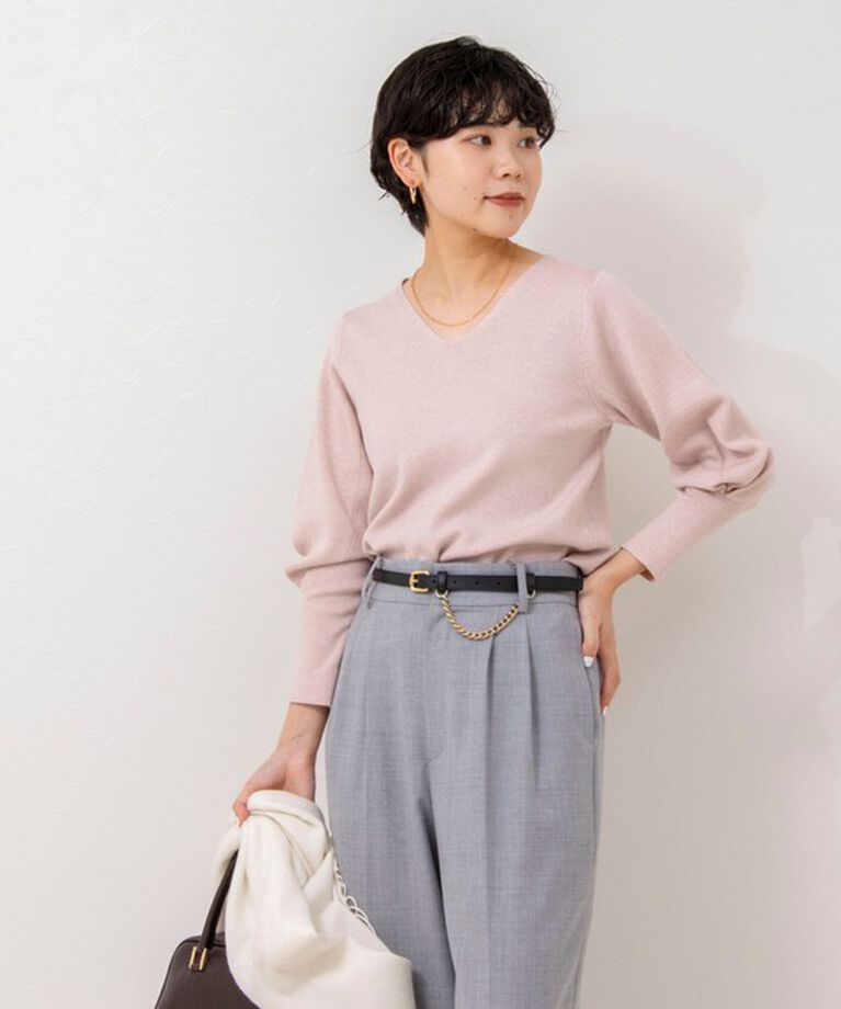 NOLLEY'S sophi「《手洗い可能》ラメ総針パワショルVネックプルオーバーニット」|ニット・セーター|
