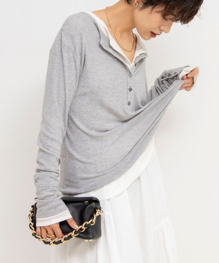 NOLLEY'S「カシミヤシルクヘンリー2WAYプルオーバーカットソー」|Tシャツ・カットソー|ライトグレー