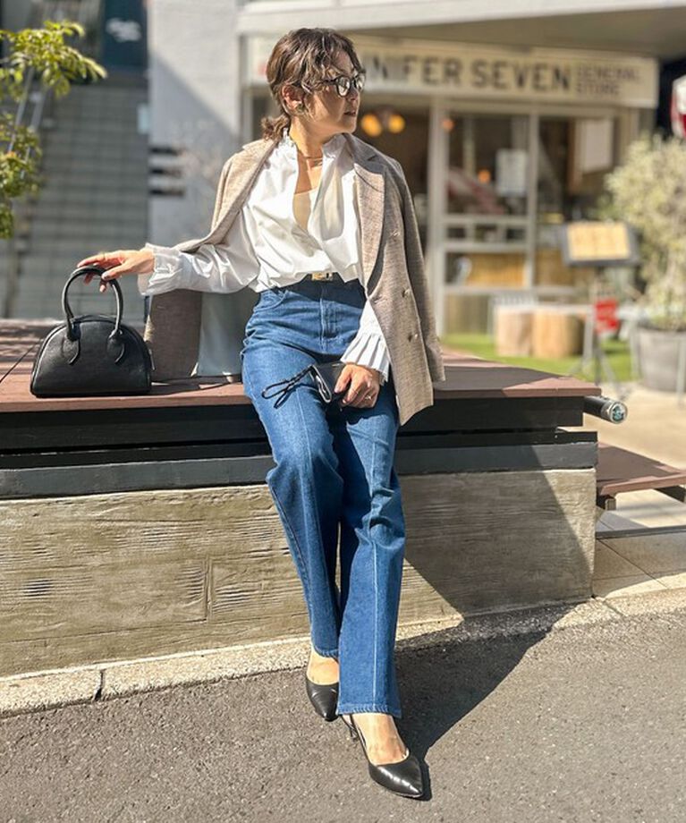Rie Miller「【RM denim】センタープレスハイウエストデニム」|デニム|